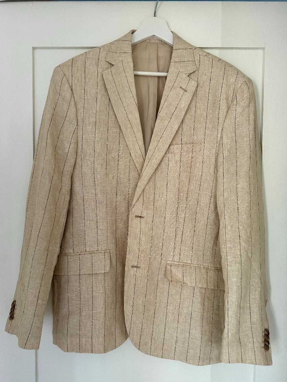 Beige Linen Pinstripe Blazer